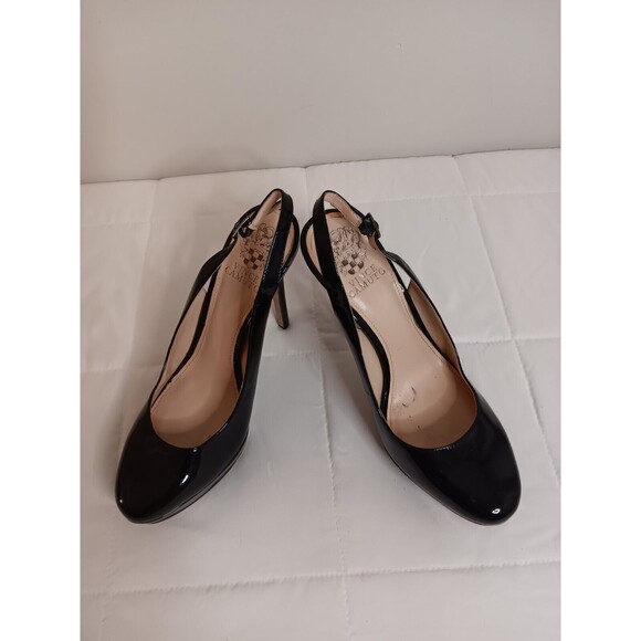 Vince Camuto Black  Leather Stiletto Heels Sz 8 - Picture 1 of 7